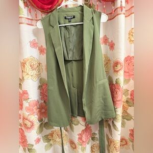 Olive Green Sleeveless Blazer Vest with Tie Back